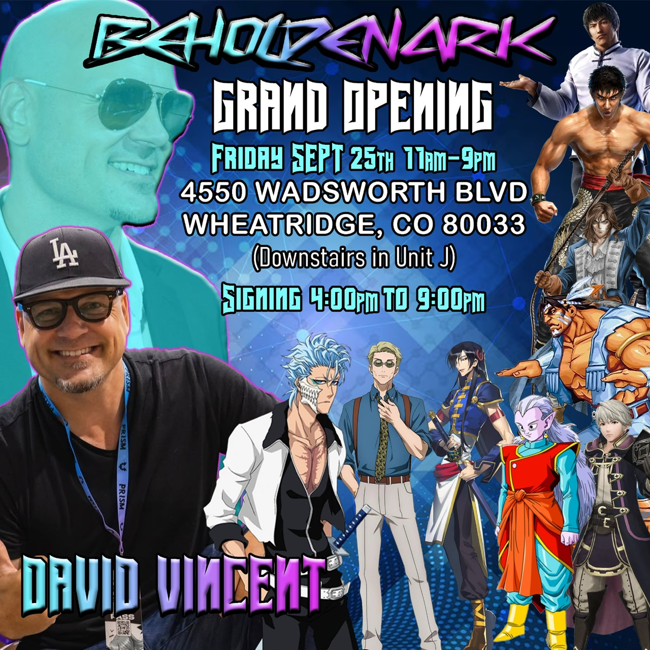 BeholdenArk grand opening, Friday September 25, 11 AM to 9 PM, with David Vincent signing from 4 to 9 PM. 4550 Wadsworth Blvd, Wheat Ridge, downstairs in Unit J.